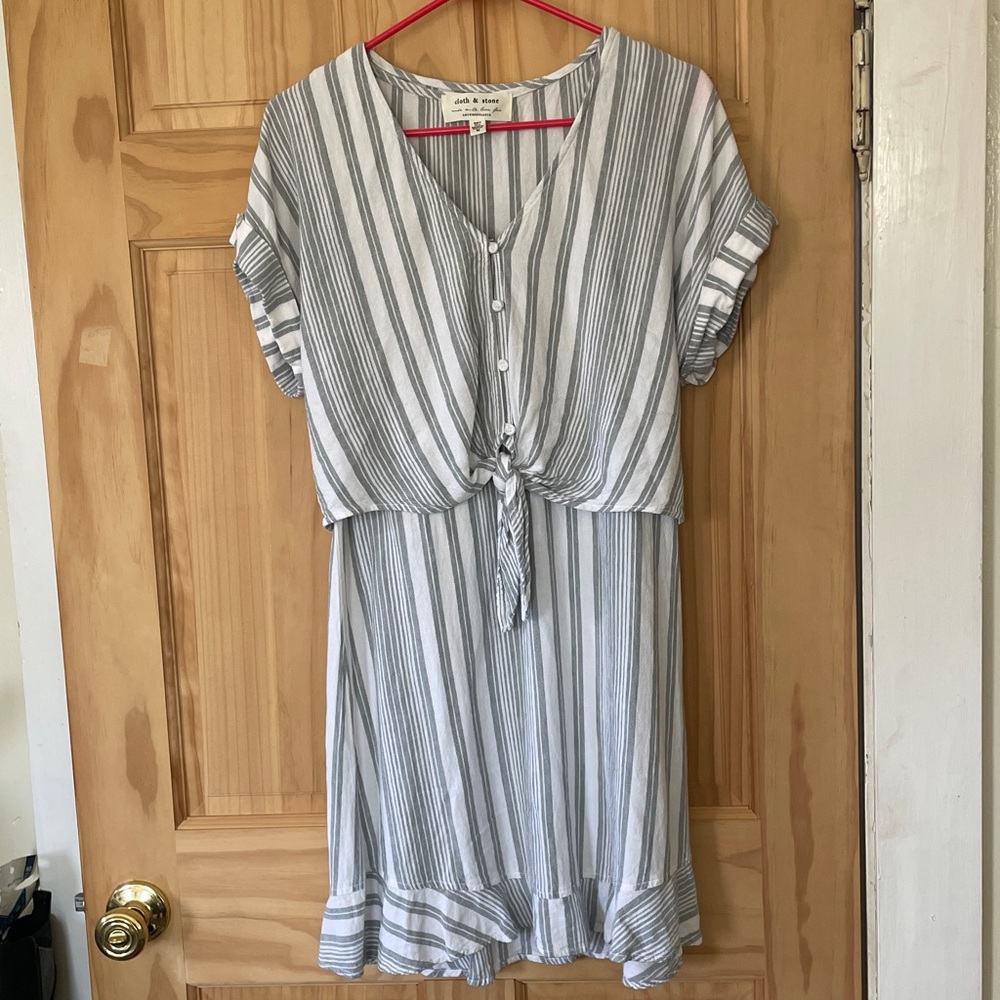 Anthropologie Cloth & Stone Striped Tie-Front Short Sleeve Dress - Sz M